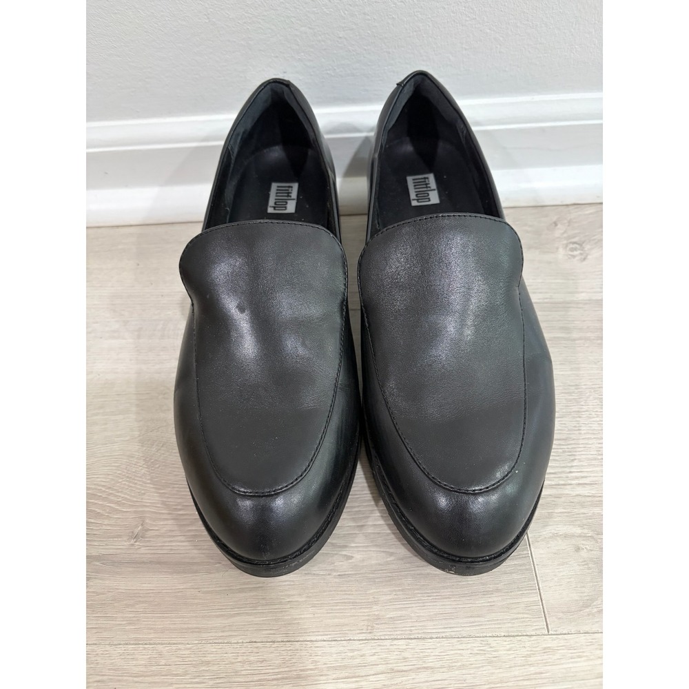 FitFlop Supercomff Black Leather Loafers Womens 8.5 Platform Slip On Comfort